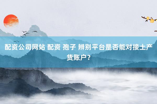 配资公司网站 配资 孢子 辨别平台是否能对接土产货账户?